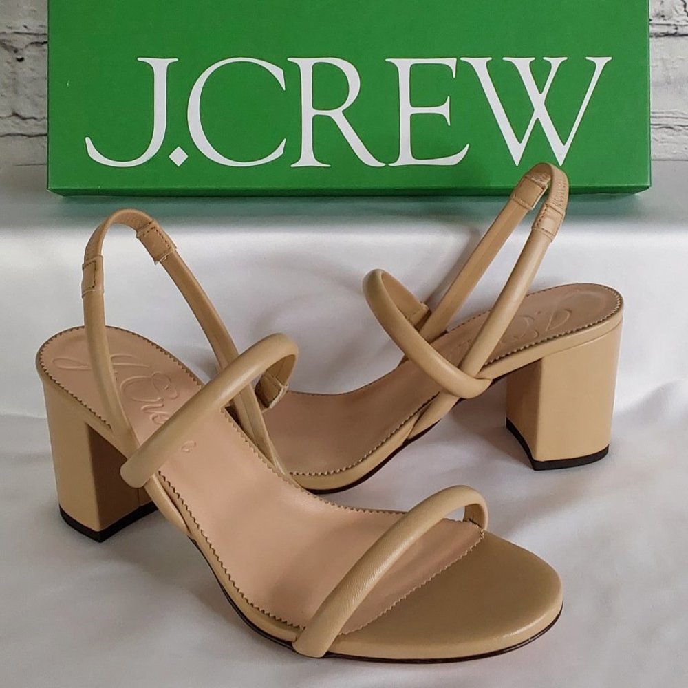 'J.CREW' "AVA" LEATHER SLINGBACK BLOCK~HEEL NUBUCK STRAP SANDALS NEW